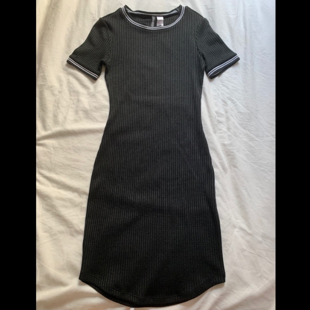 black, short sleeve form-fitting dress